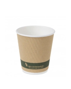 Cold Drinks 10oz Compostable Kraft Brown Ripple Paper Cup Packaging Environmental