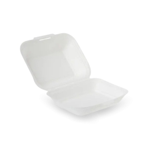All Products 900ml Compostable White Bagasse Clamshell Burger Box Packaging Environmental 