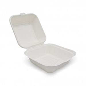 All Products 1100ml Compostable White Bagasse Clamshell Burger Box Packaging Environmental 
